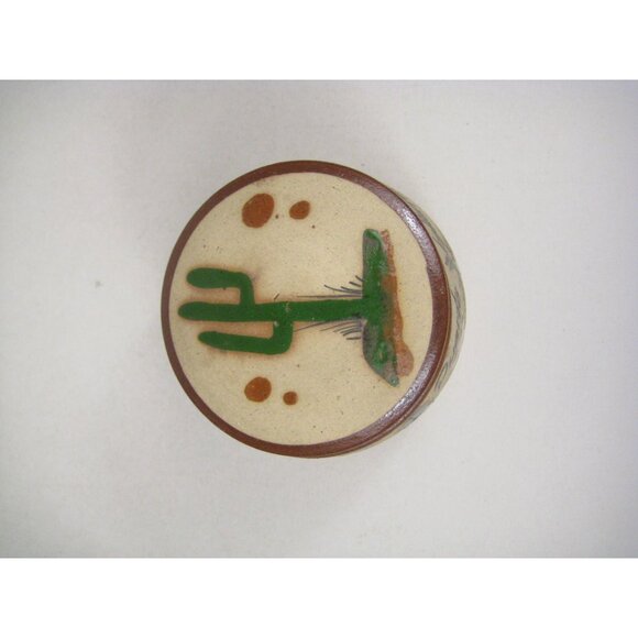 Puerto Vallarta Ceramic Trinket Box With Lid Saquaro Cactus 4 x 3 Inches - Picture 2 of 12